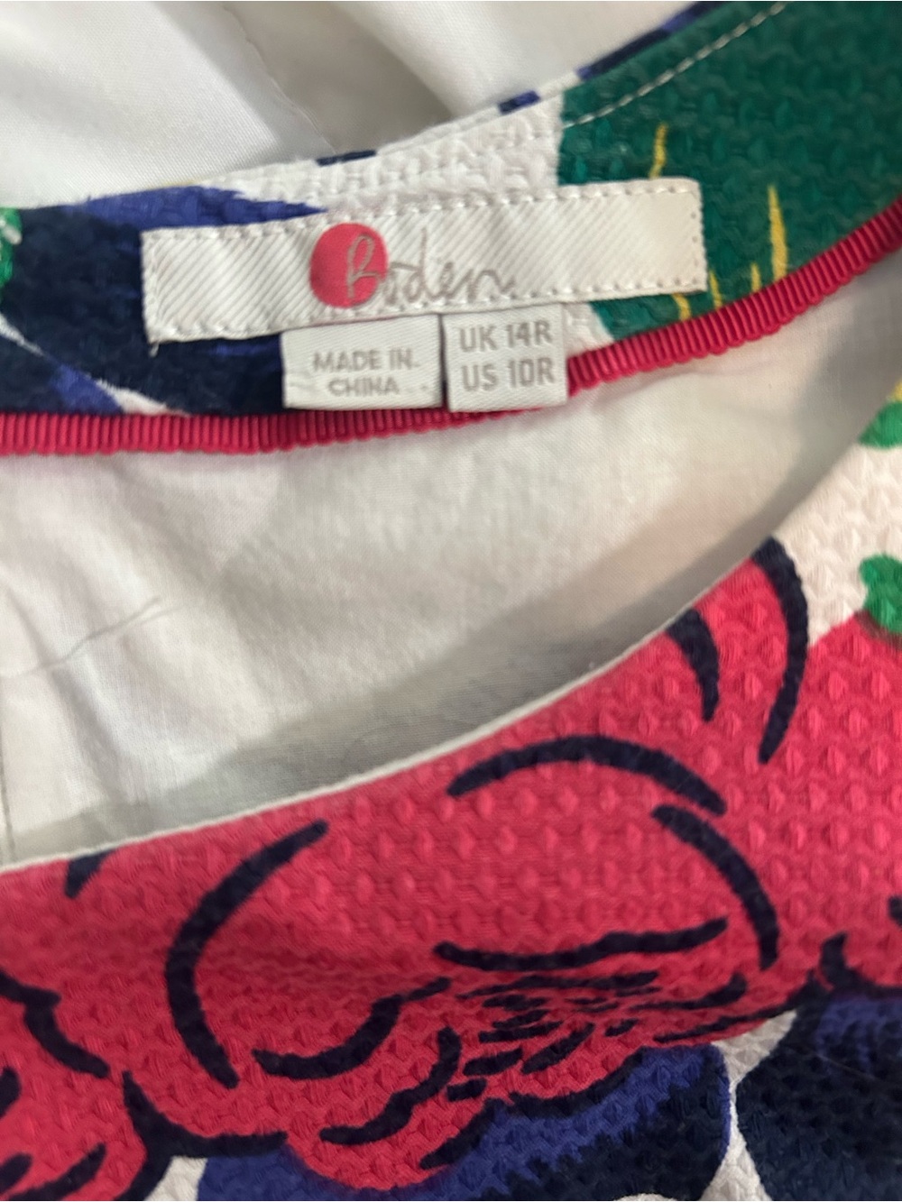 Boden Textured Floral Crewneck Dress - Pink, Navy & Green US size 10 - Picture 2 of 4